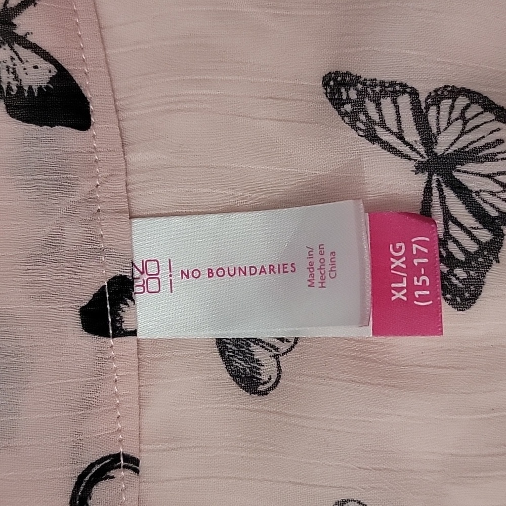Womens Sheer Pink w/Black Butterflies High Low Ruffle Sleeve Top Size XL - Picture 10 of 14